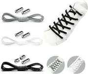 [Reelau] [3 Pairs] Elastic No Tie Shoe Laces with Metal Clip, Black/White/Grey Round Tieless Lock Shoelaces for Adults and Kids Sports& Casual Shoes Thick Shoelaces with Metal Clasps One Size Fits All