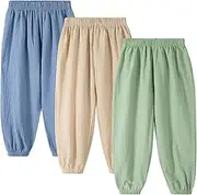 [Miipat] Toddler Boy Girl Pants 3 Pack Casual Long Jogger Pants Little Kids Basic Elastic Waist Harem Trousers