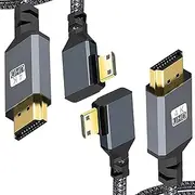 tunghey 2Pack 4K Mini HDMI to HDMI Cable Adapter 0.5m, Aluminum Alloy Shell/Nylon Braid/Gold-Plated (Male to Male) 4K/8K/60HZ/3D Compatible with HDTV, Tablet, Camera (Right Angle)