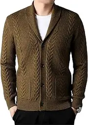 [Generic] Men's Shawl Collar Open Front Knitwear Shawl Collar Knitted Cardigan Cable Button Down Knitted Cardigan for Men