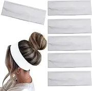 MLMOMVME 6 Pcs White Headbands for Women Hair Cotton Headband for Tie Dye Party Supplies, Non-slip Stretchy Elastic Head Wrap Holder Hair Accessories