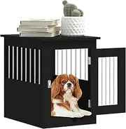 BECLOH Decorative Dog Kennel, Wooden Dog House, with Steel Wire Windows and Safety Lock with Door, Indoor Pet Crate End Table for Small & Medium Dog (Black, 45 x 62 x 59 cm)