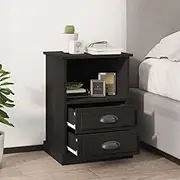 Bedside Nightstand Tables for Bedroom with Drawers - Black Wooden Night Stands for Living Room Furniture Storage, 2 pcs, 43x36x60 cm