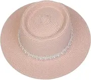 [Xiang Ru] Women's Lace Pearl Band Sun Hat UPF50 Wide Brim Concave Top Straw Hat Floppy Foldable Summer Beach Cap for Women