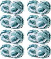 HOMBYS 8 Pack Giant Chunky Yarn for Crocheting,Super Bulky Large Soft Fluffy Yarn,Tie Dye Plush Fuzzy Yarn,Mixed Color Thick Chenille Yarn for Hand Knitting/Arm Knitting(Blue Multi,White)