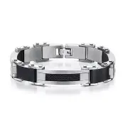 Silver Titanium Linked Black Rope Bracelet Bangle Bracelet Fashion Jewellery