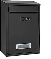 Wall Mounted Letter Mailbox with Combination Lock, Wall Mounted Locking Vertical Letters Newspapers Dropbox Mailbox Post Box Nameplate Large Capacity for Wall and Fence, Matt Black
