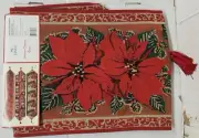 Ex-Long Tapestry Table Runner,13"x72",WINTER,CHRISTMAS POINSETTIA FLOWERS,red,HG