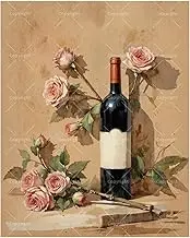 Romantic Still Life Paint by Numbers Kit for Adults - DIY Wine and Pink Roses on Table Painting on Canvas 16x20In, Acrylic Paint Set, Suitable for Beginners, Art for Home Decoration or Gifts