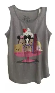 Disney Tsum Tsum Tank Top Size L 10/12 Grey Ice Cream Sundae Metallic Cherry NEW