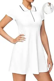 [Ewedoos] Golf Dress UPF50+ Tennis Dress with Separate Shorts Athletic Dresses for Women Short Sleeve Built-in Bra Dress