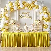 Dark Gold Glitter Table Skirts for Rectangle Tables 6ft,Wrinkle Resistant Ruffles Shimmer Tablecloth,Washable Polyester Table Cloth Skirt for Trade Show,Parties,Birthday,Wedding,Banquets