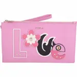 FURLA EDEN XL LOVE 皮革補丁貼牛皮手拿包(粉色)