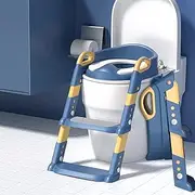 STEUGO Potty Training Seat with Step Stool Ladder,Potty Training Toilet for Kids Boys Girls,Toilet Training Potty Seat Sturdy Comfortable Built in Non-Slip Steps Soft Pad for Baby Boys Girls(Blue)