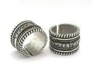 Textured Round Adjustable Ring Antique Silver Plated Brass (17.5mm 7US size 2514