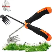 Everglowly Weeder, Everglowly Weed Puller Tool, Weed Puller Tool, 4 Teeth Weeder Pullers with Silicon Handle, for Gardening Backyard Farm Planting & Uprooting (Silver+Black)