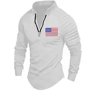 Men's Sweatshirt Quarter Zip Sweatshirt Black White Pink Army Green Navy Blue Half Zip American Flag Patchwork Sports Outdoor Daily Holiday Polyester Streetwe