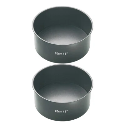 2x Mastercraft Black 20cm Non-Stick Heavy Loose Base Deep Round Baking Cake Pan
