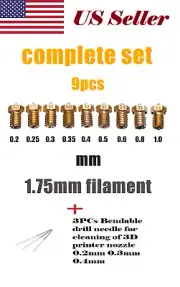 Complete Nozzle kit 1.75mm V6 J-Head & MK8 Makerbot w/Drill Needle Cleaners
