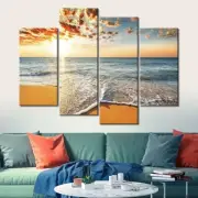 Ocean Seascape Beach Wave Sunrise Sunset 4 Panel Piece Framed Canvas Wall Art Pa