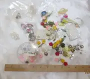 Random crafting lot ribbon roses - charms - flowers - sequins - wiggly eyes - po