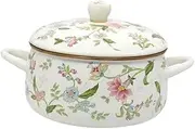 ＫＬＫＣＭＳ Enamel Cookware Deep Pot Cooking Pot with Handle Hot Pot Stew Pot with Lid Rice Cooking Steamer Slow Cooker for Tea Cereals, Flower