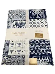 Isaac Mizrahi Blue & White Hanukkah Menorahs & Star of David Oblong Tablecloth