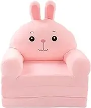 Kids Couch Fold Out, 2 in 1 Plush Children Couch Cute Cartoon Lazy Sofa Lounger Chair Children Flip Open Sofa Bed Removable Backrest Armchair with Zipper, for Infant Toddler Baby (Pink)