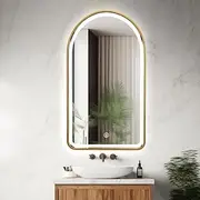 Arched LED Mirror 90x50cm Gold Frame with Frosted Edge Smart Touch & Anti-Fog Function Wall Mounted Mirror for Bathroom Bedroom Hallway