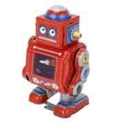 (Red)Wind Up Robot Toy Hand Made Decorative Vintage Clockwork Robot Toy BD