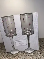 Cupcakes & Cashmere Set Of 2 Wine Glasses Colorful Beaded Dots 3D Rainbow NEW