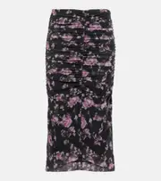 [Ganni] Ganni Floral ruched mesh midi skirt AU 14 black