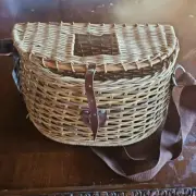 Antique WICKER center hole FISHING CREEL BASKET Vintage home /cabin/room décor