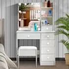 6 Drawers Dressing Table Makeup Desk LED Lights Mirror Stool Vanity Set Bedroom