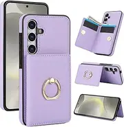 [Boyobacase] for Samsung Galaxy S24 5G Case Wallet with Card Holder,for Galaxy S24 5G Flip Case 360°Rotation Ring Holder Kickstand Protective Phone Cover with 4 Card Slots and Cash Pocket-Purple
