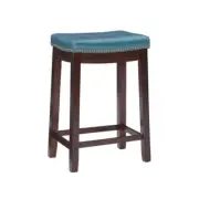 Linon Home Decor Bar Stool 26.5" Backless Wood Frame Matte Cushioned Tufted Blue