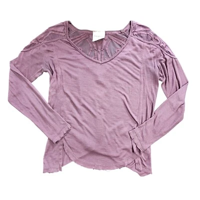 Free People Mauve Long Sleeve Mesh Back Top Embroidered Details size S
