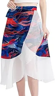 [FNETJXF] Beach Skirt, Womens Beach Cover Up Sarong, Beach Sarongs Sheer Cover Ups, Japanese Style Jellyfish Fish