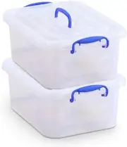 WYT 9 Quart Clear Storage Latch Bins with Lids/Handle, Plastic 2-Pack, Blue