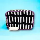 NWT Trina Cosmetic Makeup Bag Case Black White Abstract Print Pink Trim Medium