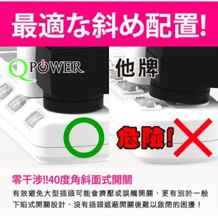 【Qpower 太順電業】太超值系列 TS-376A 3孔7切6座斜面開關延長線(1.2米)