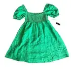 House of Harlow 1960 Kelly Green 100% Linen Dress Smocked A-Line Size Medium NWT