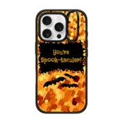 iPhone 16 Pro Impact Ring Stand Case MagSafe Compatible YOU'RE SPOOK-TACULAR Creepy Romantic Bats Halloween Orange Black Typography Romance All Hallow's Eve Festive Trick or Treat Fine Art Painting