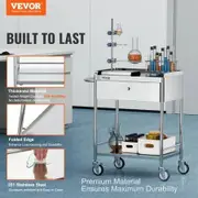 VEVOR Medical Cart 2 Layers Stainless Steel Cart 100 kg Weight Capacity Lab Utility Cart with 360° Silent Wheels and a Drawer for Lab Clinic Kitchen Salon