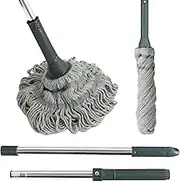 Self Wringing Mop for Floor Cleaning With 50 Inch Long Handle, Highly Absorbent Cotton Thread Wet Mop, 2 Removable Heads for Home Office Kitchen