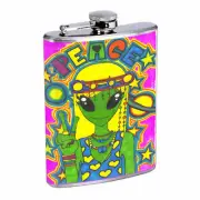 Groovy Alien Peace Em1 Flask 8oz Stainless Steel Hip Drinking Whiskey