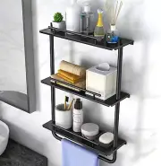 Floating Shelves, 3 Tier Wall Mounted Metal Floating Shelves Black with Frame an