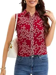 [JTD] Women’s Sleeveless Button Down Shirts Casual Collared Tank Top V Neck Summer Blouses Work Office Chiffon Tops