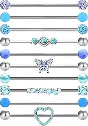 [EVELICAL] 10Pcs 14G Industrial Piercing Jewelry Surgical Steel Industrial Barbell Earrings for Women Helix Cartilage Piercing Earrings