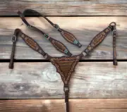 Western Leather Headstall with light brown Alligator for Horse Decorated MOUSM